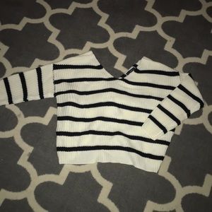 Striped Knit Sweater with Crossed Back